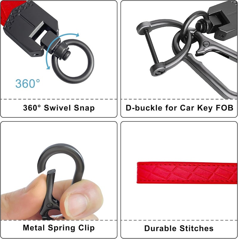 OHKYOOT Store Leather Wristlet Keychain,Car Key Chain Wrist Keychain with 3 Key Ring and Anti-Lost D Ring (Red Black) - Image 2